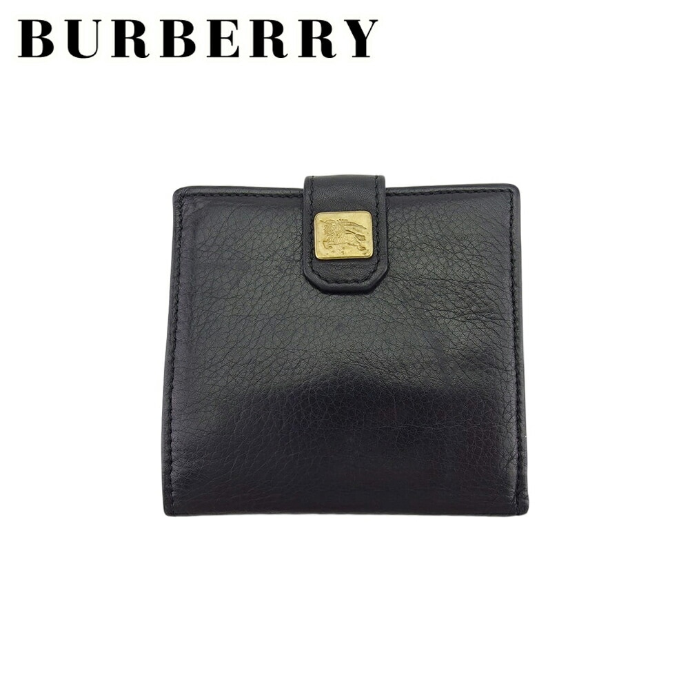 【中古】 バーバリー 二つ折り 財布 ミニ財布 メンズ ホースプレート ブラック ゴールド レザー BURBERRY T22287