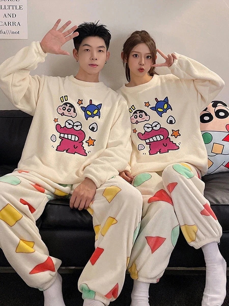 [限時優惠/最新デザイン]カップルパジャマ レディース 冬 コーラルベルベット 厚みのあるフランネルパジャマ キュートセット 5,027円