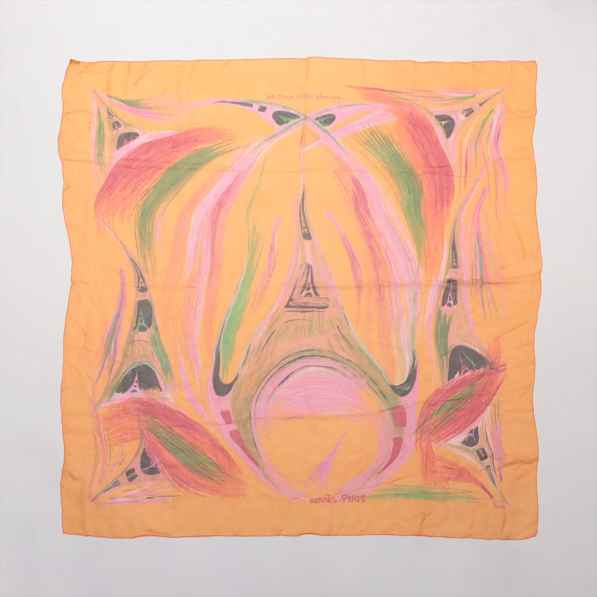 極美品 タグ付 カレ 140 カレジェアン la-tour-eiffel-s-envole エッフェル塔 スカーフ シルク100％ Cマーク 絹 ストール 春 夏 秋 冬 アニマル パンダ 白 黒