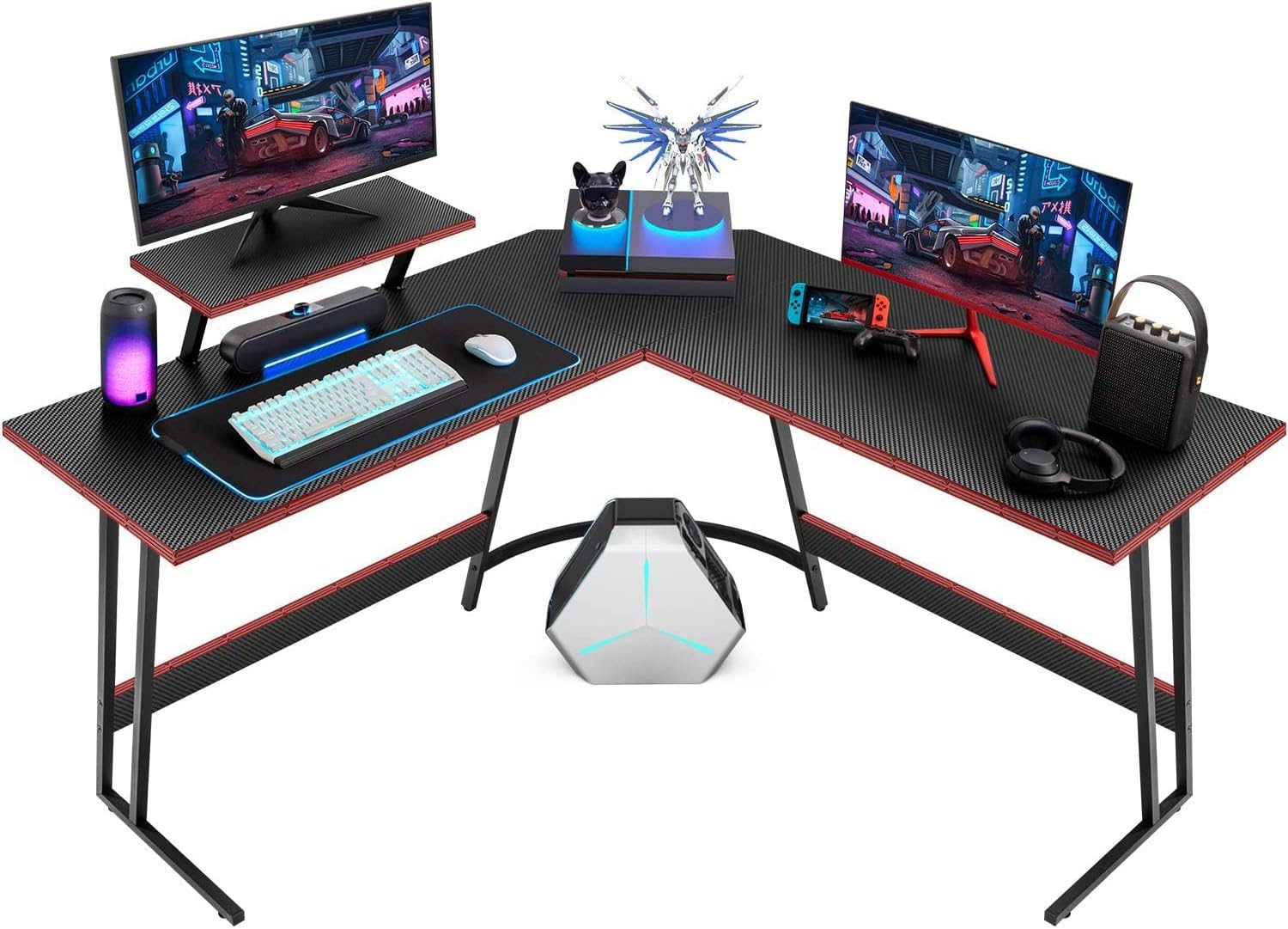 Victone ゲーミングデスク L字型デスク 幅130cm*130cm*74cm 机 PCですく パソコンですく ゲームデスク L字 コーナー 作業机 取外し可能なモニター台付き