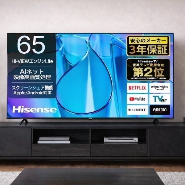 Hisense ハイセンス 65E6N 液晶テレビ 65V型 4Kチューナー内蔵 YouTube/Bluetooth対応