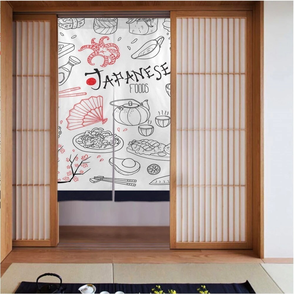 カーテン3456in 手描き-日本料理-要素-セット 良いドレープ滑らかでしわになりにくい