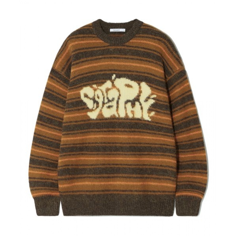 CODEGY 起毛ストライププルオーバーニット (ブラウン)