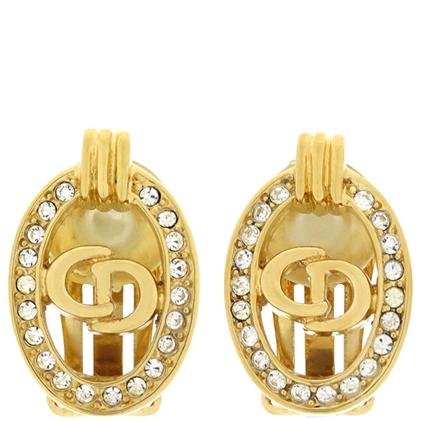 クリスチャン・ディオール Christian Dior イヤリング CDロゴ ラインストーン GP ラインストーン ゴールド オーバル 【中古】 15,092円