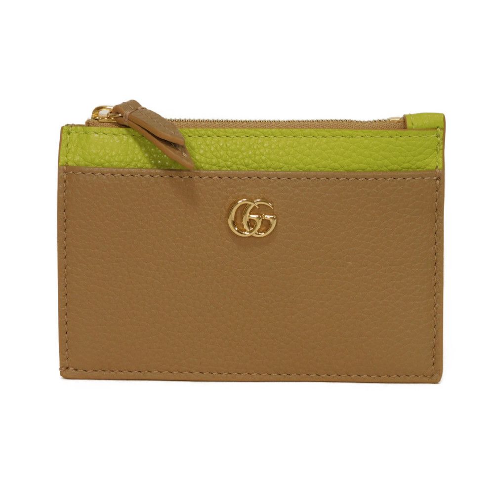 【中古】 コインケース 現行 バイカラー グリーン キーリング 未使用 ダブルG ジップ キーポーチ GGマーモント 837966 AAE5F 2843