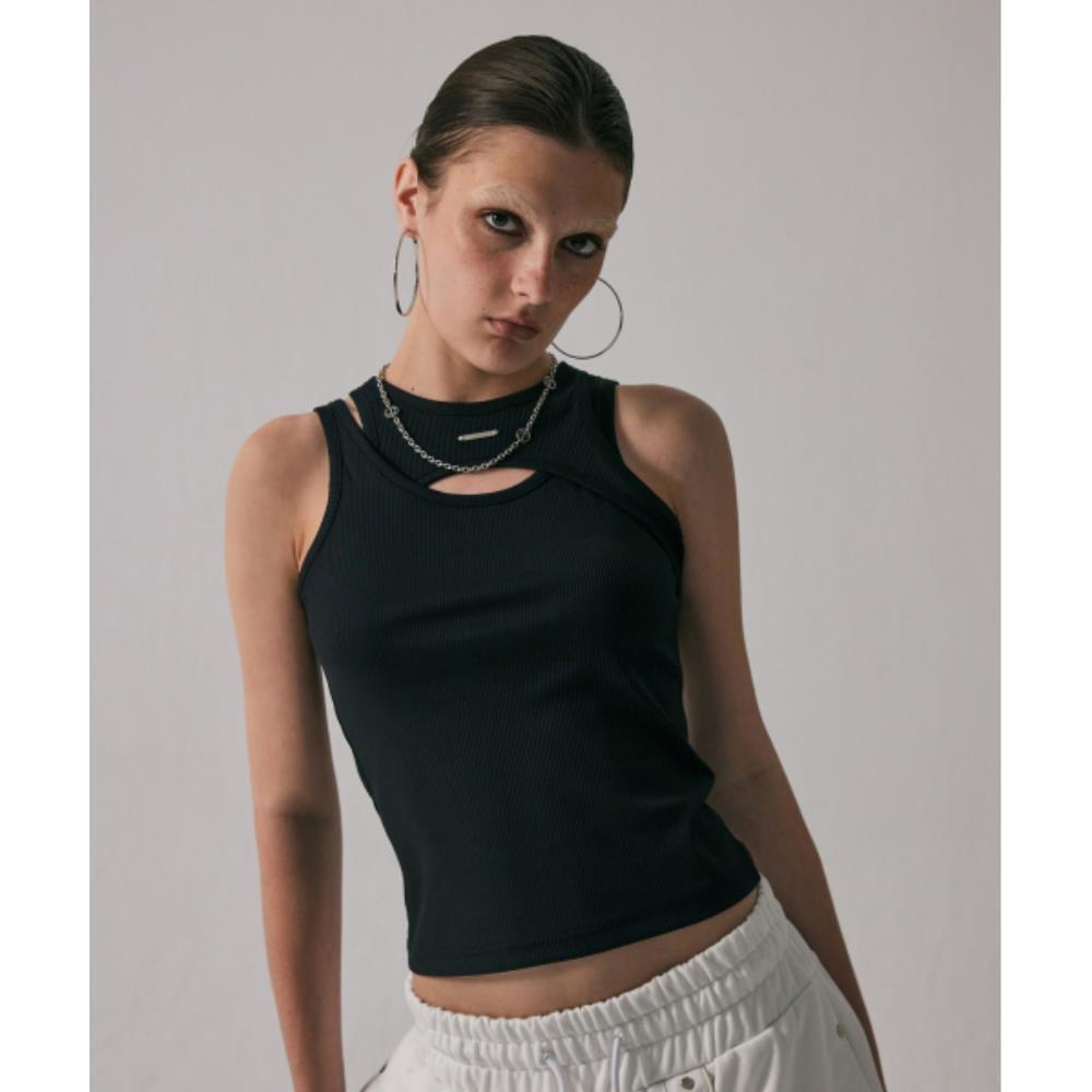 TREEMINGBIRD Twisted Layered Sleeveless Black TMB242SL