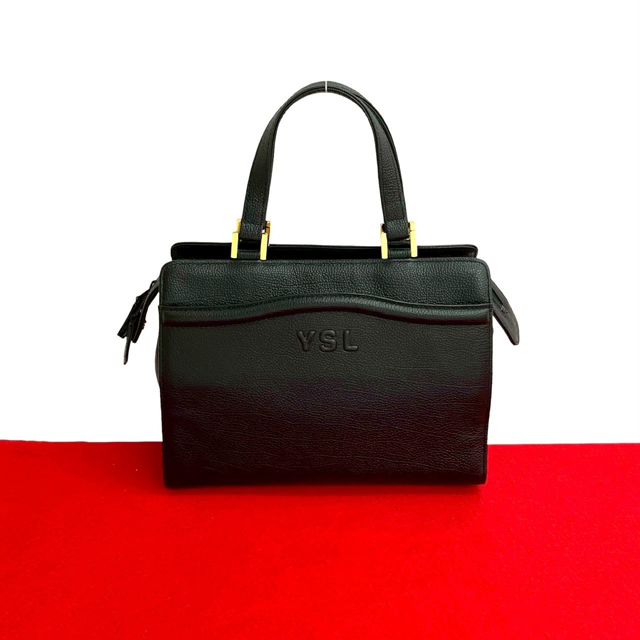 ヴィンテージ YSL ロゴハンドバッグ レザー ブラック 45007