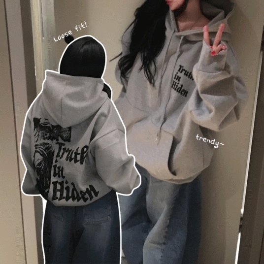 [~2/16まで][男女共用/ビッグフード] バックプリンティング オーバーフィット ルーズ パーカー Tシャツ