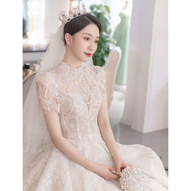 ウェディングドレス 2025 新作 ブライダル メインヤーン 重工業 レトロ ハイエンド 質感 星空 ロングテール 妊婦 ライト