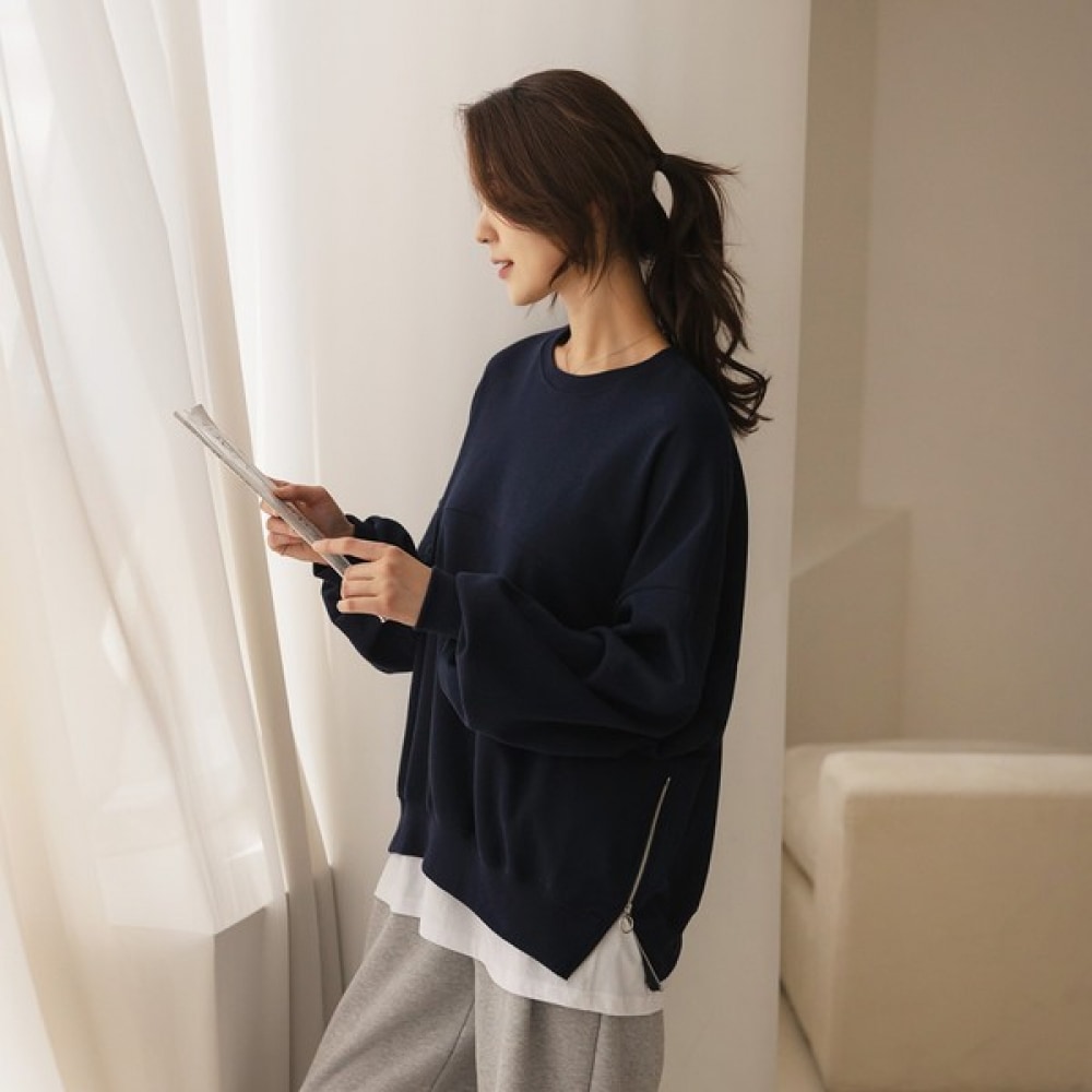 [ELYSIA] リンパーレイヤードサイドジップアップTシャツ