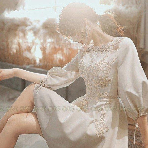 パーティードレスパーティドレス 結婚式 披露宴 Aラインドレス 膝丈ワンピース レディース 二次会ドレス 七分丈袖 上品 発表会演奏会 ギフト膝丈刺繍 ウエディングドレス20代30代