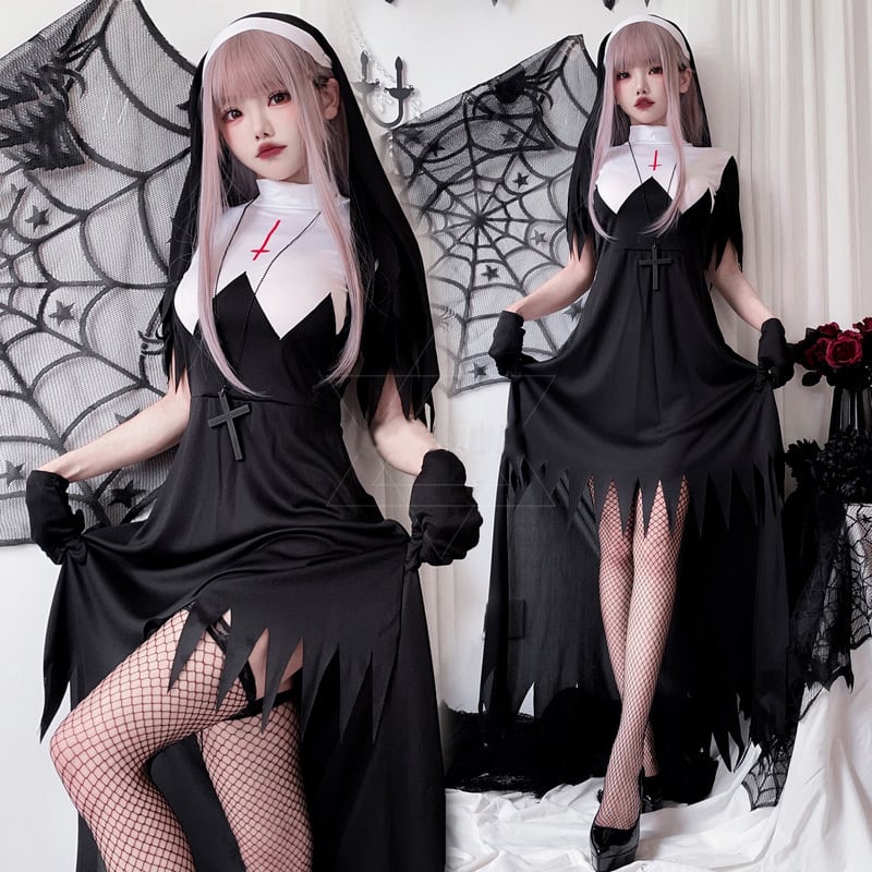 ハロウィン 今 短纳期 コスプレ 修道女 仮装 学園祭 文化祭 制服 ワンピース30%までに制限