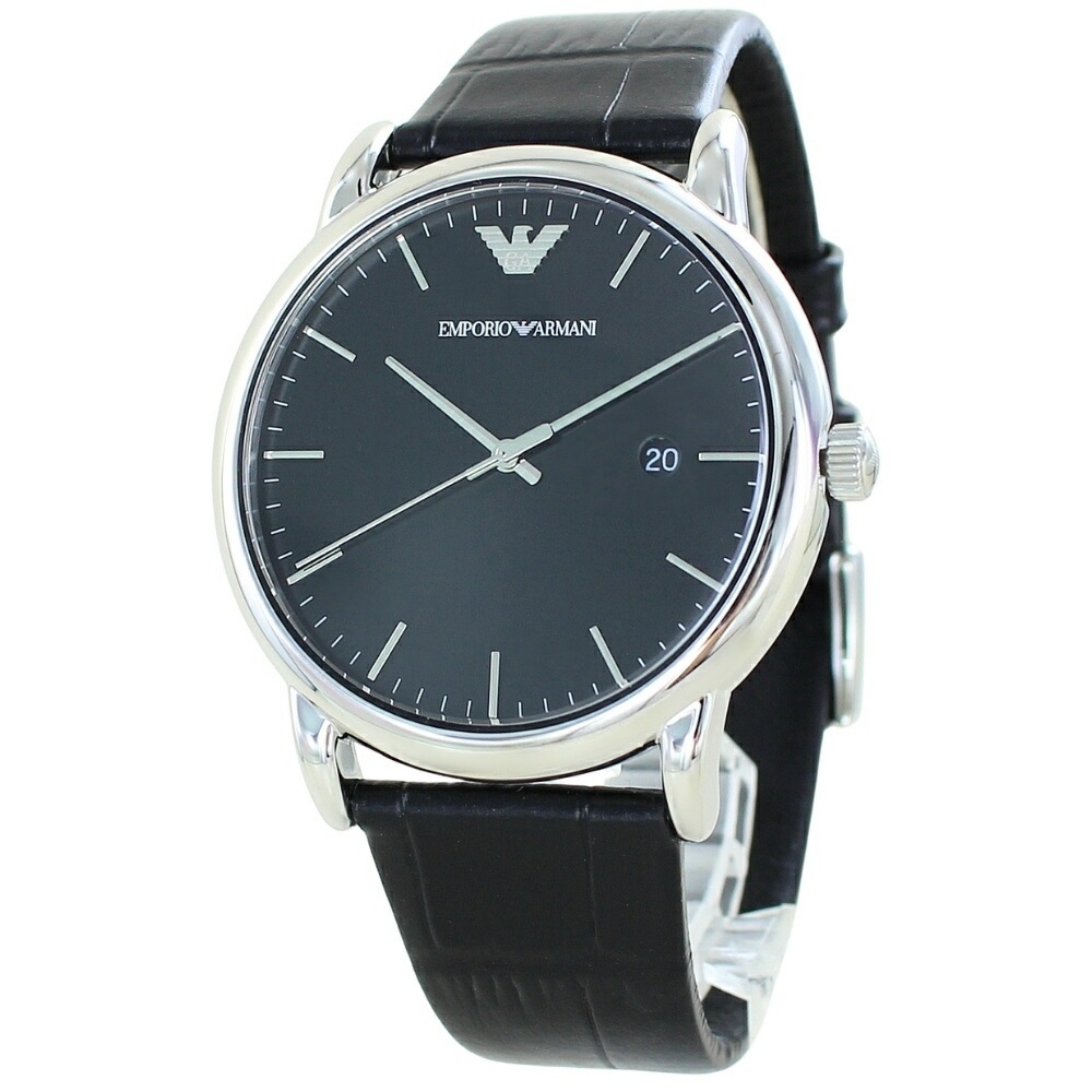 エンポリオアルマーニ 時計 メンズ 腕時計 手表 男性 彼氏 父 ブラック レザーベルト 日付表示 シンプル 仕事 ポイント消化