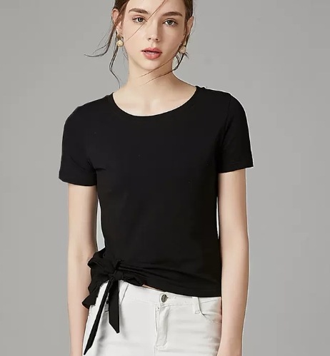 トップス デート Tシャツ カットソー 半袖 Uネック スリム タイト リボン 可愛い きれいめ 上品 おしゃれ かっこいい 可愛い ラブリー キュート ガーリー クール モード系 セクシー