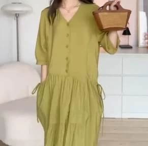 ティアードワンピース レディース ワンピース チュニック ティアード 膝丈 7分袖 バルーン袖