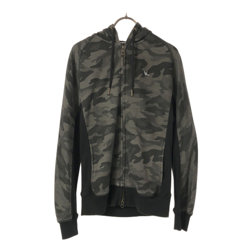 カモフラ 長袖 ジップパーカー S グレー系 スウェット メンズ