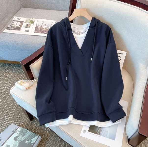 トップス パーカー スウェット 袖あり 長袖 ドロップショルダー Vネック 襟なし デザイン オーバーサイズ ビッグシルエット 美ライン ニュアンス フード付き カラバリ かわいい 大人可愛い 5,365円
