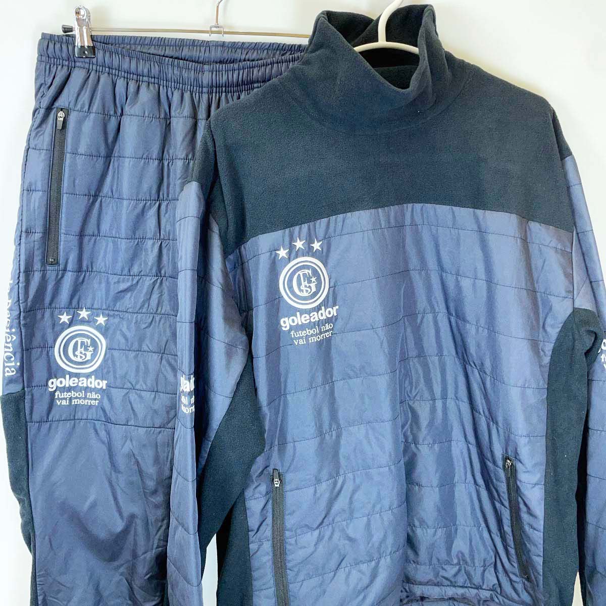 【中古・未使用品】[上下セット] ゴレアドール ピステトップ パンツ フリース切替中綿ハイネック LL ネイビー G-2277/G-2278 goleador サッカー フットサル