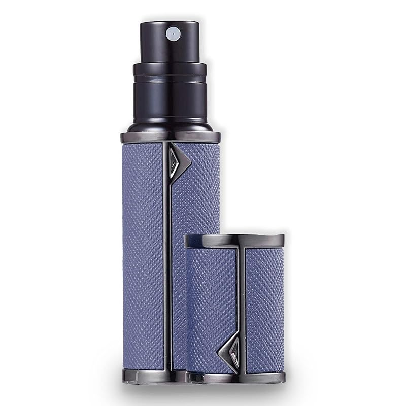 AlxMuNao アトマイザー 香水 レザースプレー 噴霧器 携帯用 詰め替え容器 香水用 機内持ち込み可能 プシュ式 (紺)