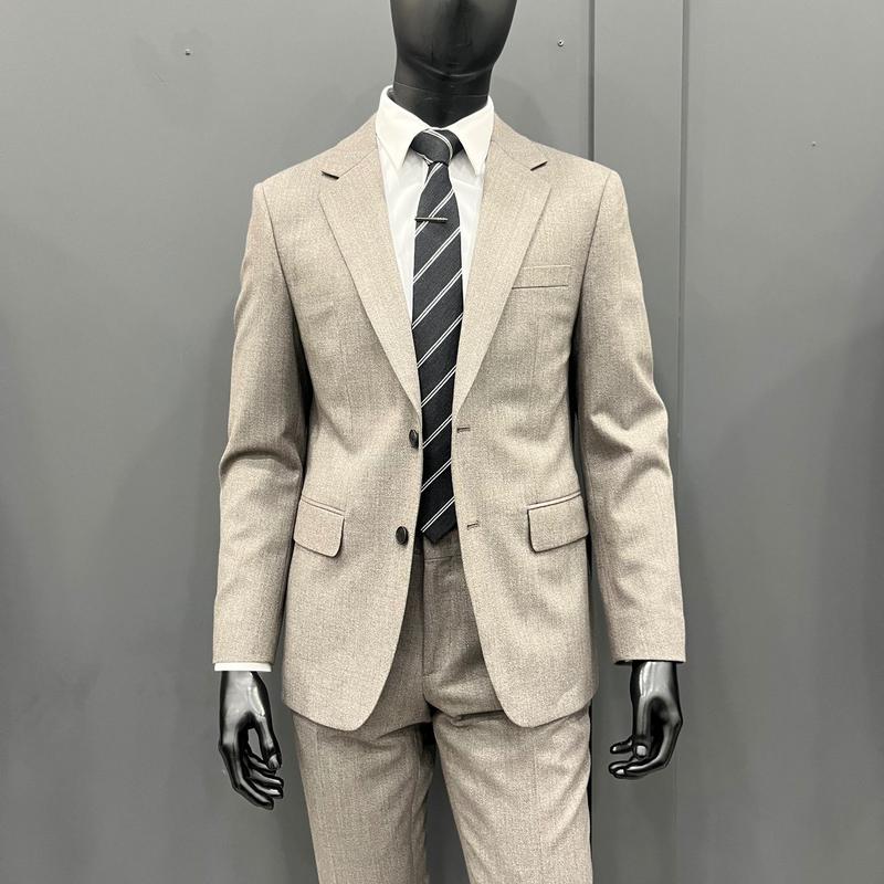 メンズ秋冬ウール混紡ベージュカラースーツOSTT2047