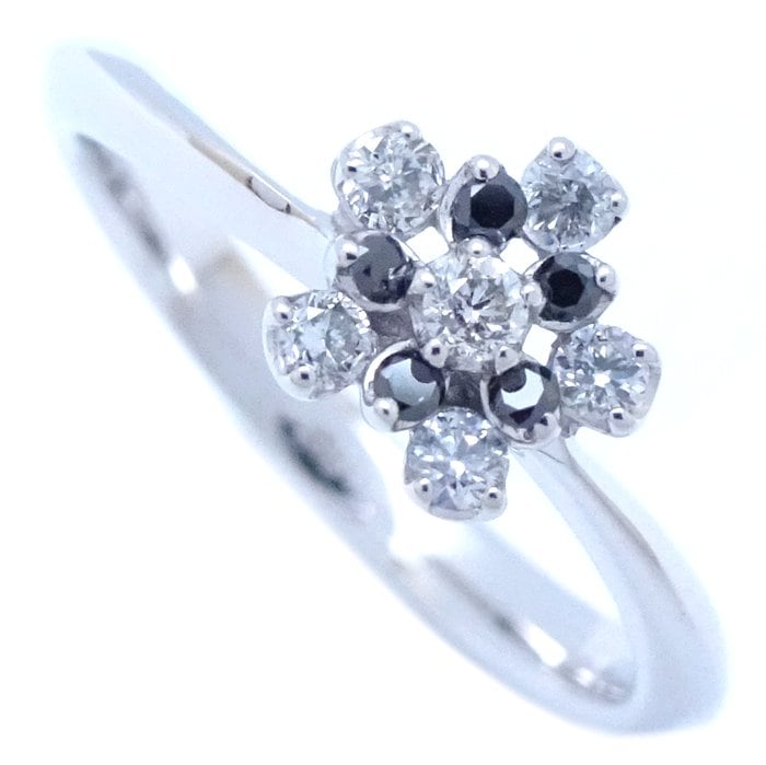 ダイヤモンド リング ダイヤモンド0.12ct ブラックダイヤ0.03ct 9号 K18WG ホワイトゴールド/292189【中古】