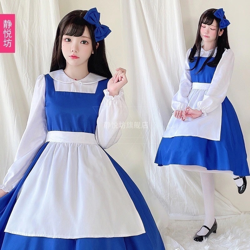 猫系スカイブルーアリスメイド服日系アニメロリメイドコスプレメイドスカートお姫様ワンピース