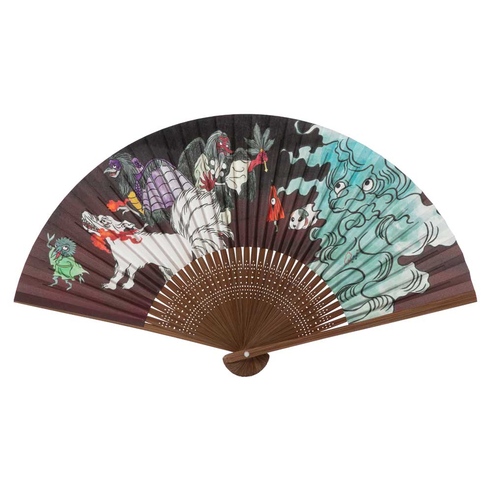 和詩倶楽部　怪々扇　妖怪絵巻　其の参　和紙の扇子　七寸五分　約23cm　少し大きめ　男性用の定番サイズ　メンズ　和柄　手張り製　国産扇骨35本　日本製