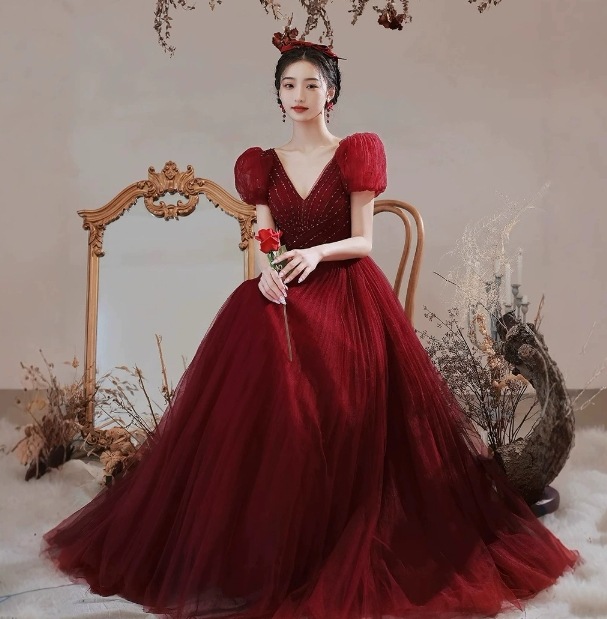 美品　Vネック　カラードレス　ロングドレス　パーティー　結婚式　披露宴　大きいサイズ　演出　演奏会