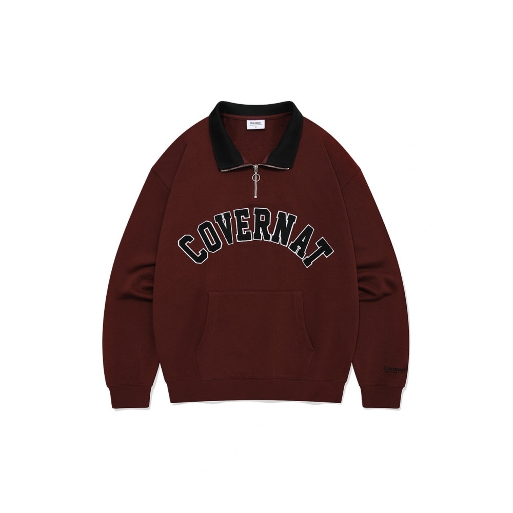 COVERNAT アーチロゴハーフジップアップスウェットシャツディープレッド