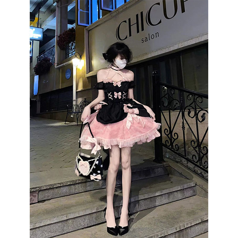 コスプレ ローズブラックピンクリボンLolitaJSKドレススウィートプリンセスドレス