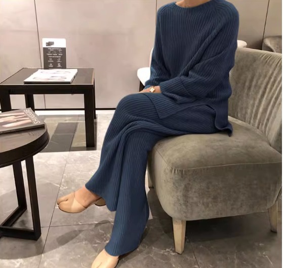 セットアップ ルームウェア パジャマ ニットソー セーター プルオーバー トレーナー ジャージ 部屋着 寝巻き ナイトウェア ワイドパンツ ストレートパンツ ガウチョパンツ ロング ロング丈 袖あり