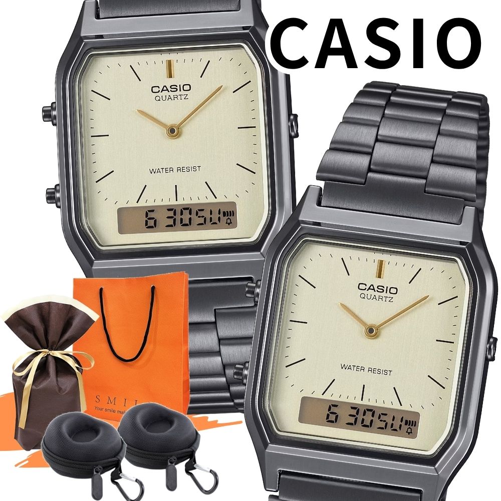 ラッピング済 ギフトセット ペアウォッチ カシオ 腕時計 収納ケース付き チプカシ デジタル アナログ ガンメタ メンズ レディース カップル ペアセット おしゃれ シンプル 防水 軽量 誕生日 記念