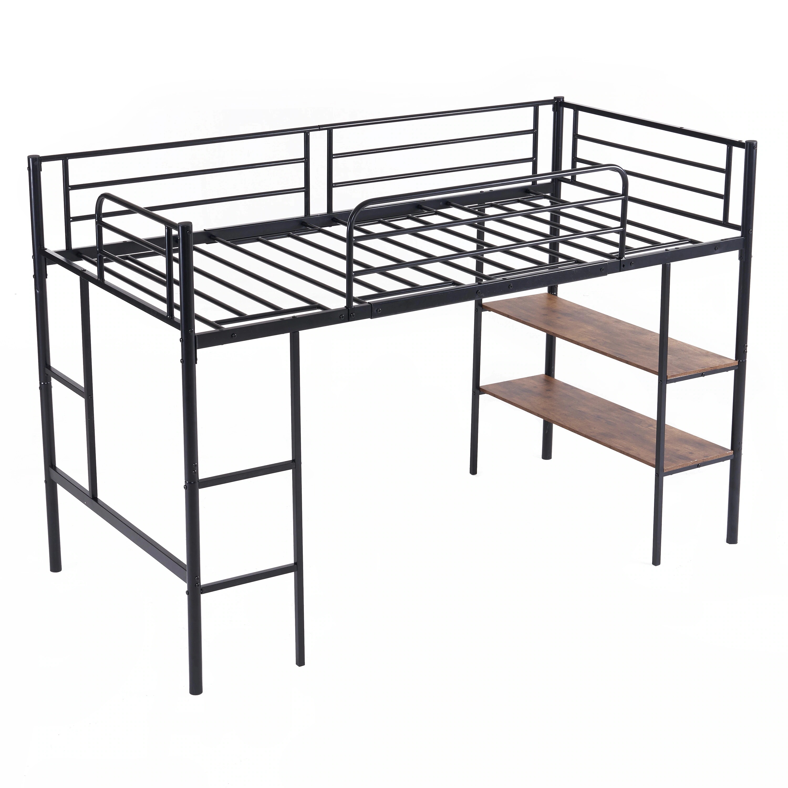 【国内発送】【新品】　ブラック ロフトベッド パイプベッド シングルベッド 収納棚付く ロータイプ ロフトベッドロータイプ 木 収納 北欧風 おしゃれ 子供部屋 スチール 耐震GG8440 China