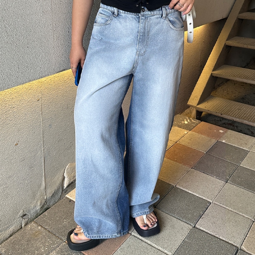 (JSTYLEのイーブレット) イーブレットルーデルデニムウォッシングワイドパンツ JSTYLE