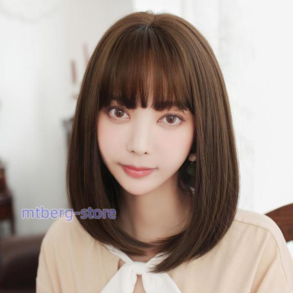 【激安販売】ウィッグ カツラ フルウィッグ セミロング ボブ ヘア 女性用 自然 コスプレ ロングヘア ブラウン 黒茶色 ピンク レディース かつら ブラウン ミディアム 45CM