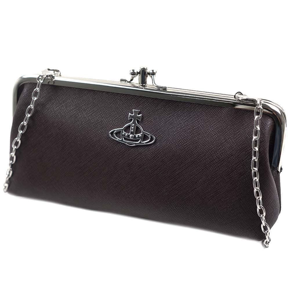 ヴィヴィアンウエストウッド 財布 チェーン付 ショルダーバッグ ショルダーウォレット がま口 ポーチ ブラウン LOGO DOUBLE FRAME PURSE WITH CHAIN BROWN Viv