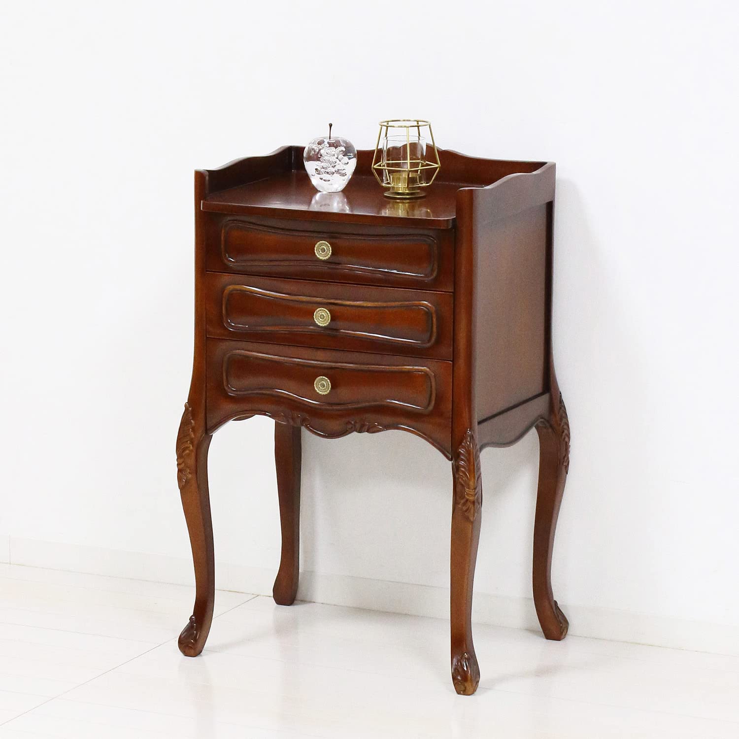 ルイ 3段チェスト 天然木 マホガニー ヨーロピアン 完成品 チェスト 引き出し サイドチェスト