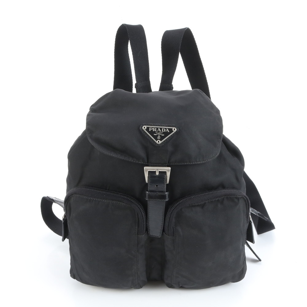 極美品 テスート ナイロン トライアングルロゴ レザー×ナイロン リュックサック リュック バックパック ショルダー バッグ ブラック 黒 レディース EUM DC10-1 中古