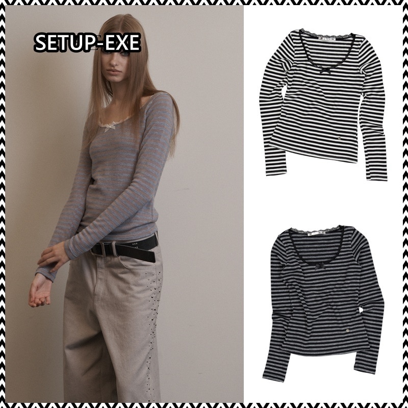 SETUP-EXE STRIPE LACE TOP