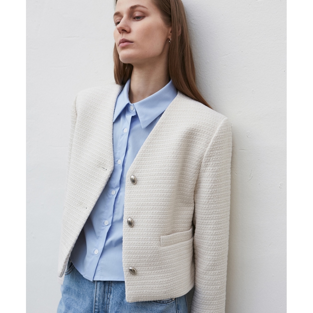 ニック&ニコールツイードクロップジャケット_アイボリー