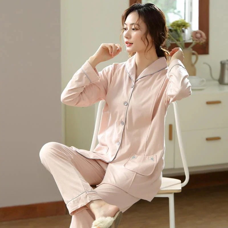 パジャマ 肌にやさしい 長袖 前開き 春向き 秋向き 素材 入院用 介護用 産後 レディース ルームウェア ナイトウェア 卒業式