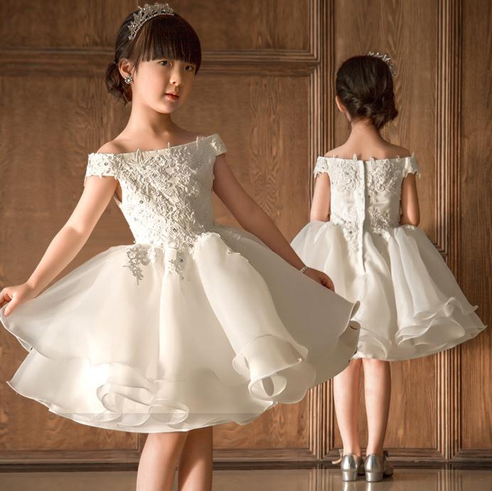 ホワイト　ミニドレス　子供ドレス　フォーマル　ワンピース　キッズ服 子供服 女の子 ワンピース 子ども　発表会　七五三　演出舞台　結婚式　卒業園　入園式 90-150CM 1274