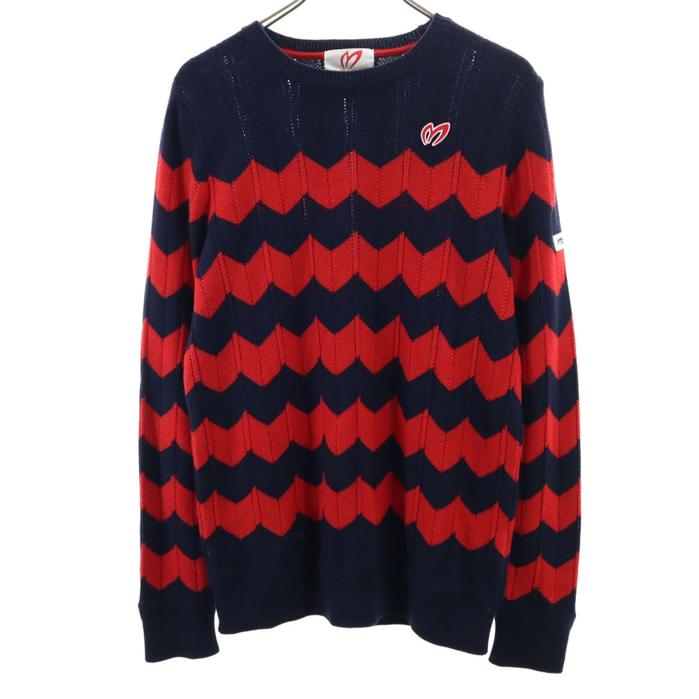 日本製 ボーダー柄 ゴルフ 長袖 ウール セーター 4 赤×ネイビー ニット メンズ