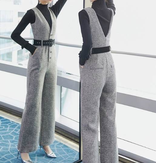 ツーピース 二点セット レディース トップス パンツ ニット セーター オーバーオール フルレングス 長袖 ハイネック ブーツカット 伸縮性 ウール 大人可愛い きれいめ シンプル カジュアル 上品