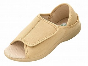 神戸生絲 介護靴 あし笑顔かかとが踏めるルームシューズオープントゥタイ ベージュ L KT-2