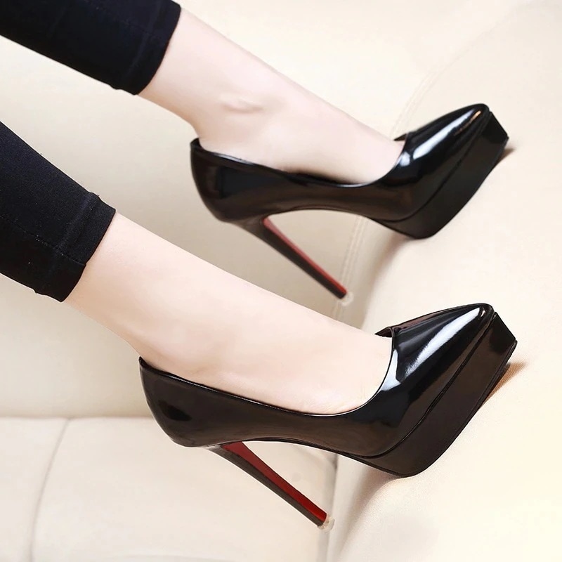 24 のスーパーハイヒール 12 センチメートル防水プラットフォームセクシーな小剣ポインテッドトゥプロフェッショナルパテントレザー作業靴 4,718円