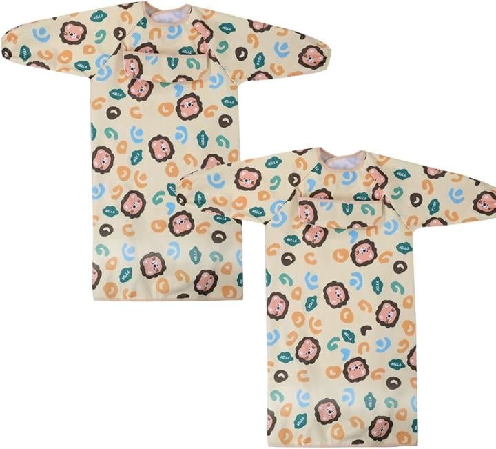 保育士推奨 食べこぼしキャッチでお掃除ラクラク テーブルクロス一体型エプロン 離乳食 ベビー つかみ食べ 長袖 撥水 保育園 赤ちゃん BLW ライオン柄2枚(E:ライオン柄2枚) 5,438円