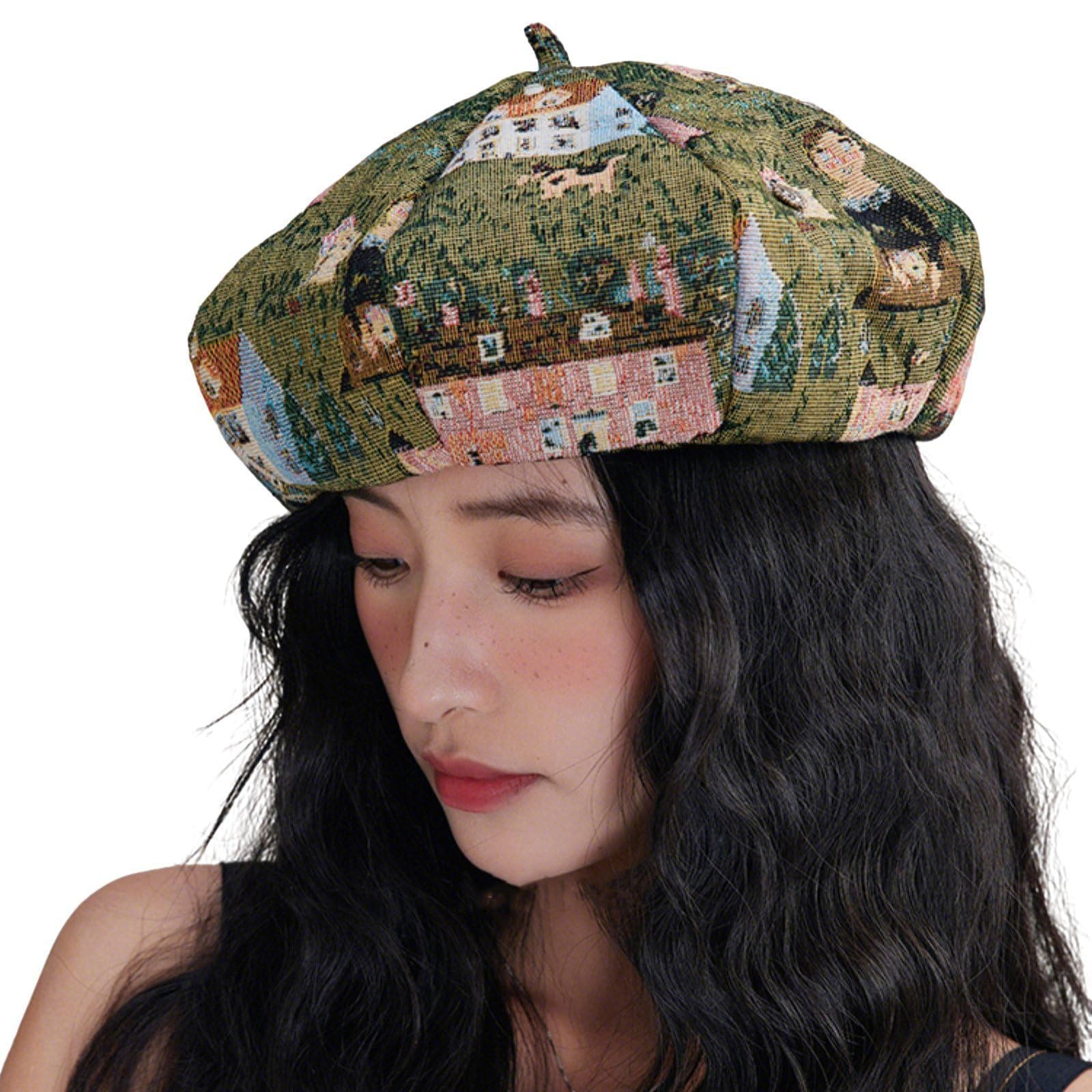 [GJHFCXSZ] Y2K レディースベレー帽 エレガントなアーティスト・画家風帽子 ファッションデニム ジャカード パッチワーク カジュアル八角形キャップ