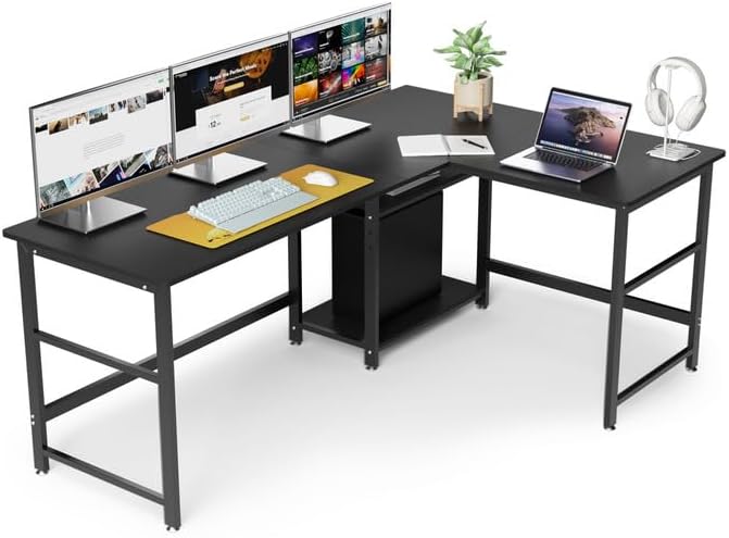 パソコンデスク l字 幅180+120cm 奥行60 2段収納棚付き 左右交換設置可 PCデスク オフィスデスク ゲーミングデスク 高さ72 テレワーク 超ワイド天板 省スペース 棚高さ調整可能