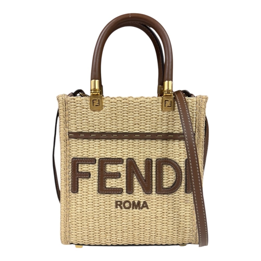 フェンディ サンシャイン ショッパー スモール ショルダーバッグ コットン 8BS092 ベージュ FENDI 中古 美品